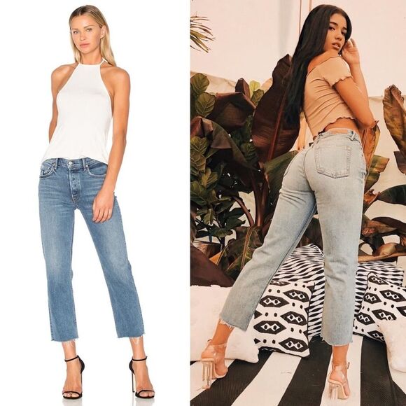 GRLFRND Helena Patchwork Jeans Lean On Me Embroidered Straight Leg Size 26 - Picture 11 of 14